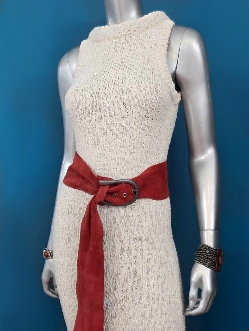 ๐๏ธ๐ ARRANGE Boucle Open Knit Racer Neckline Maxi Dress in Off White // (NWT) - Picture 7 of 16